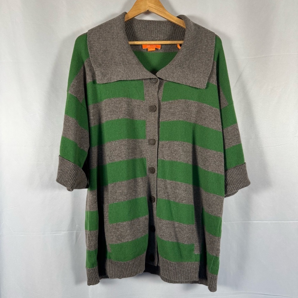 Christopher Fischer 100% Cashmere Striped Cardigan Sweater Rugby Preppy Soft‎ XL